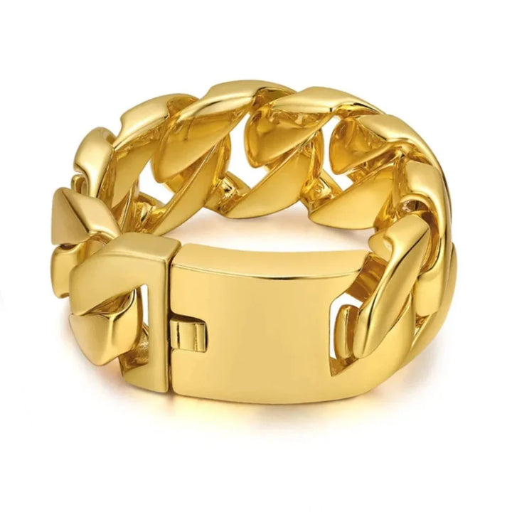 Pulseira cubana masculina de aço inoxidável, cor ouro 18k, de aço titânio