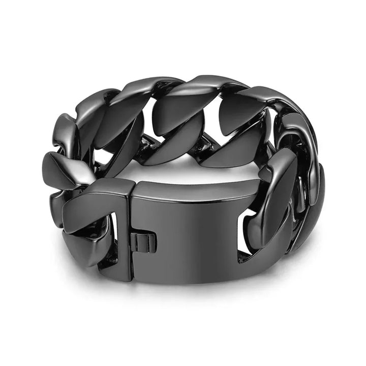 Pulseira cubana masculina de aço inoxidável, cor ouro 18k, de aço titânio