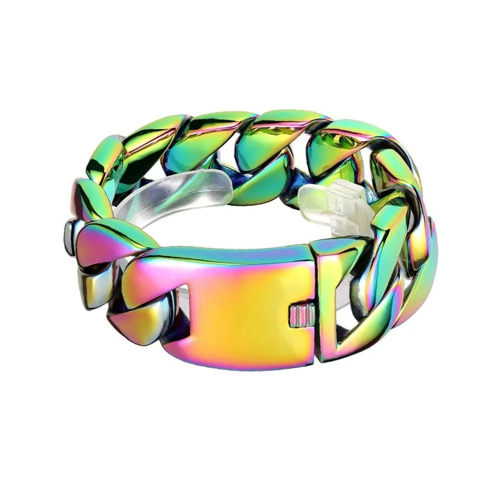 Pulseira cubana masculina de aço inoxidável, cor ouro 18k, de aço titânio