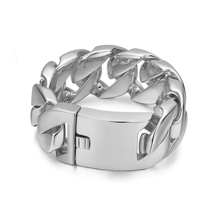 Pulseira cubana masculina de aço inoxidável, cor ouro 18k, de aço titânio